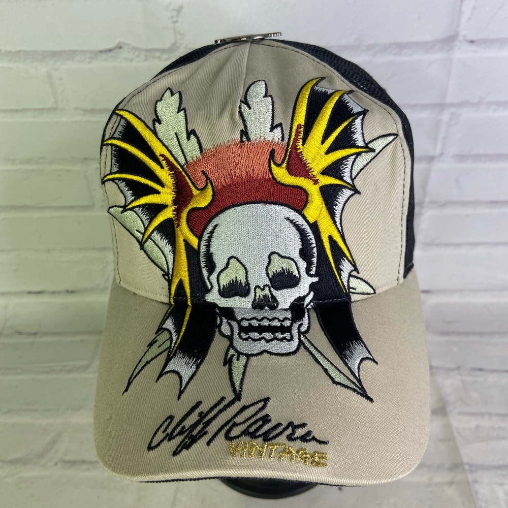 Cliff Raven Chief Skull Hardy Tattoo Embroidered Mesh Back Trucker Snapback Hat
